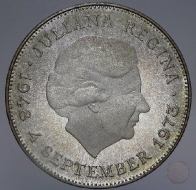 10 GULDEN 25 ANNIVERSARIO REGNO 1973 (Utrecht)