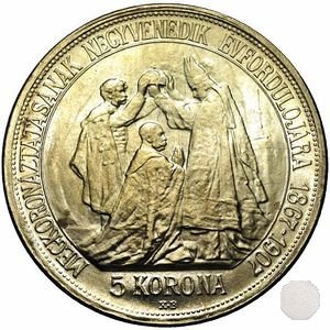 5 KORONA Argento INCORONAZIONE DI FRANZ JOSEPH I 1907 (Kremnitz)